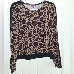 Feathers Leopard Print Long Sleeve Top - Black and Brown